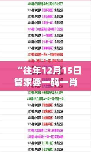 “往年12月15日管家婆一码一肖100准”:高准确率的传奇,成为历史佳话