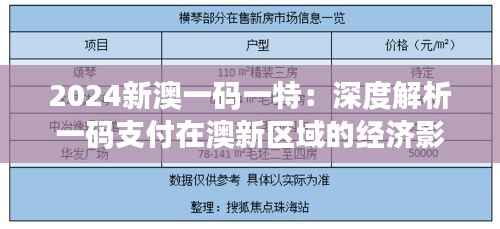 2024新澳一码一特:深度解析一码支付在澳新区域的经济影响