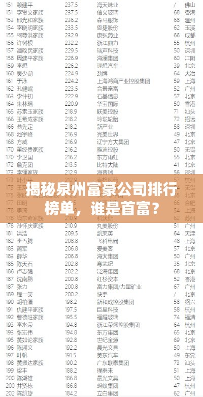 揭秘泉州富豪公司排行榜单,谁是首富?